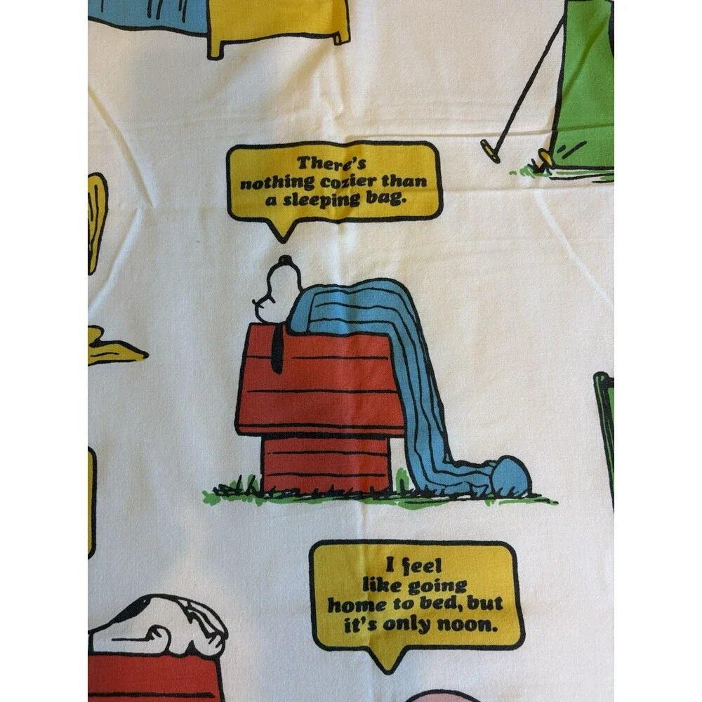Vintage 1971 Peanuts Snoopy Charlie Brown Single Bed Flat Sheet JCPenney Muslin